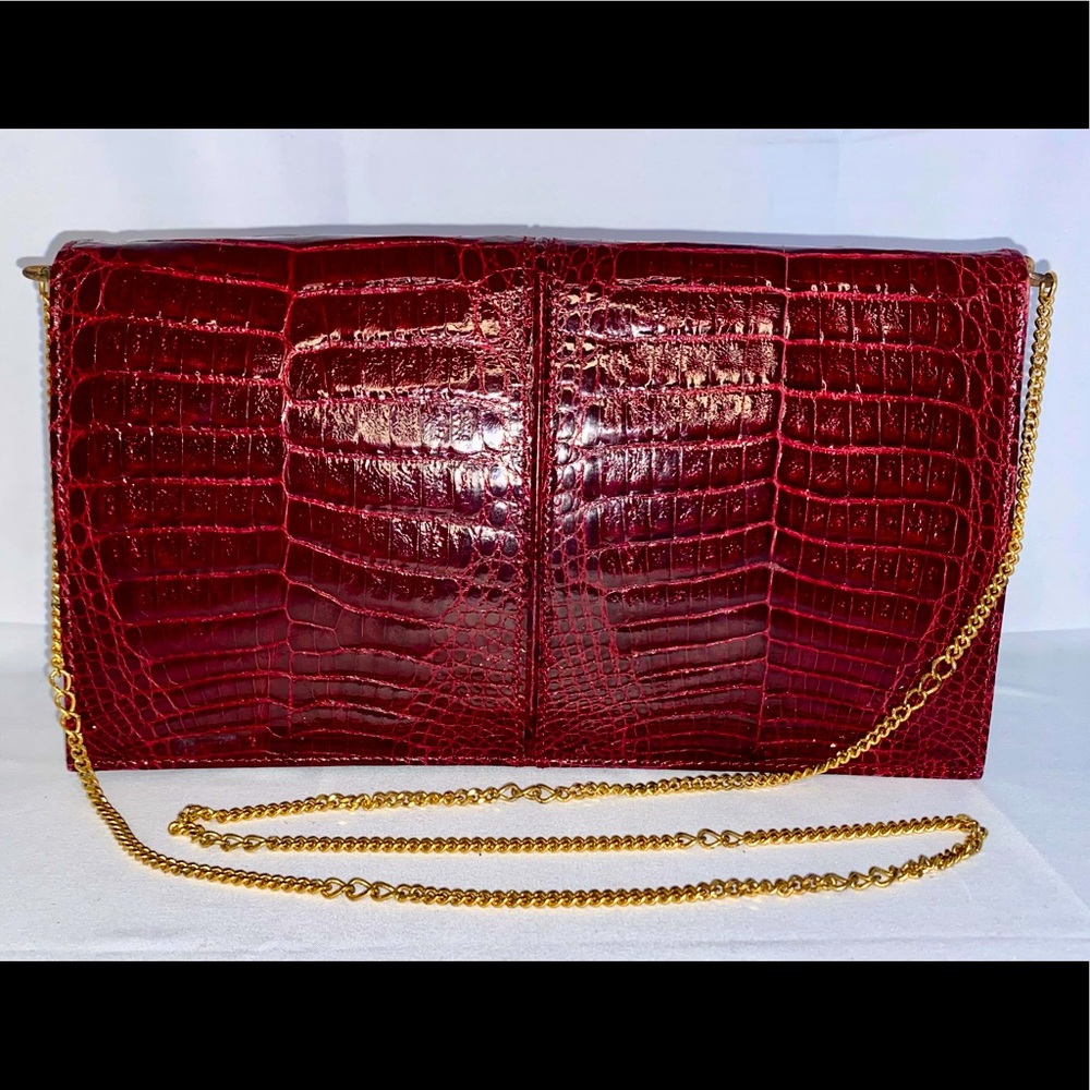 IRV Wine Red Double Belly Real Crocodile Handbag